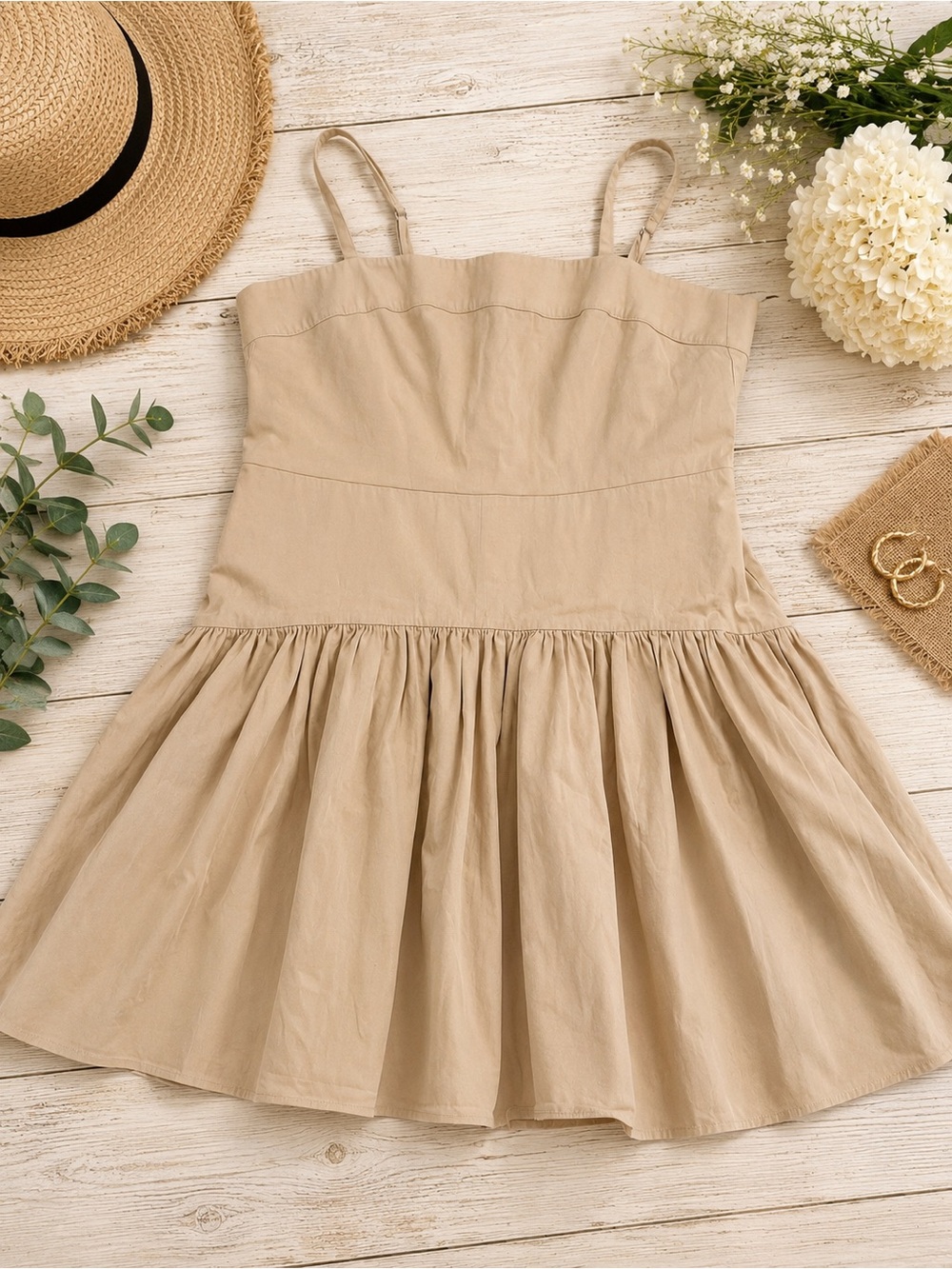 Abercrombie & Fitch Beige Babydoll Mini Dress Adjustable Straps | Large